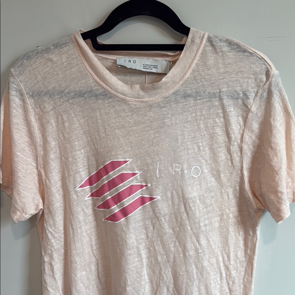 IRO Blush and White Graphic Linen Tee